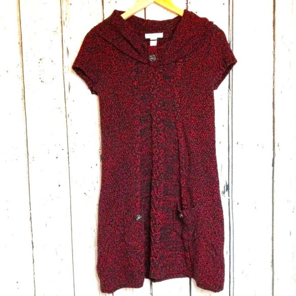Style & Co cowl neck Two Pocket Red & Black whimsigoth Sweater cable knot dress